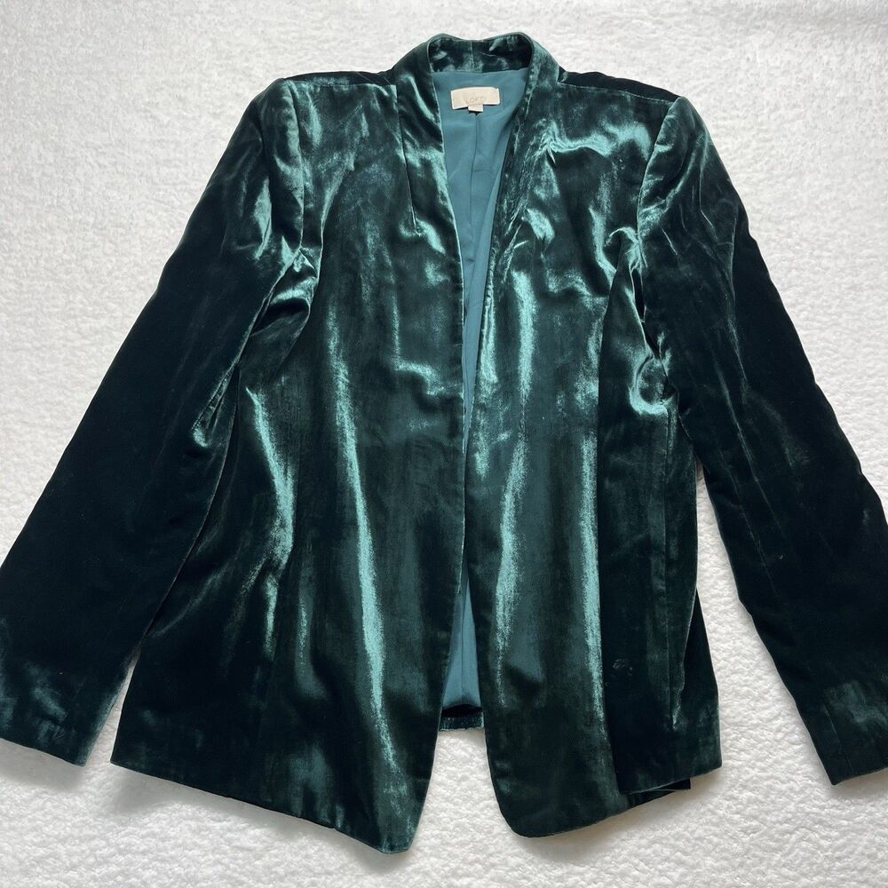 Ann Taylor Loft Blazer Womens XL Green Crushed Velvet Drapey Jewel Corpcore Chic